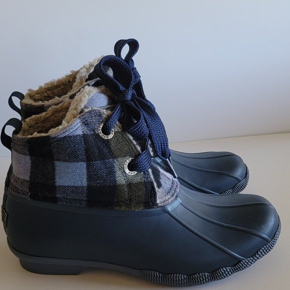 Sperry Blue Gray Plaid Shearling Duck Boots 7M - Picture 3 of 10